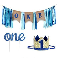 Qttier We are One Banner Twins 1st First Birthday Banner with Glitter Gold Crown 